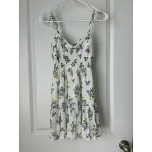 Wild Fable Floral Mini Dress XS White Purple Spaghetti Straps Ruffle Cottagecore